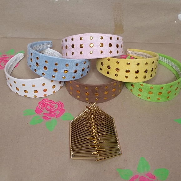 LOT of 6 NEW Suede Look Headbands With Gold Studs - Picture 2 of 6